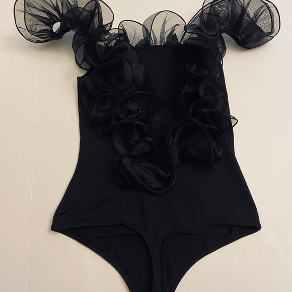 Free People Black Ruffled Bodysuit - Picture 2 of 9